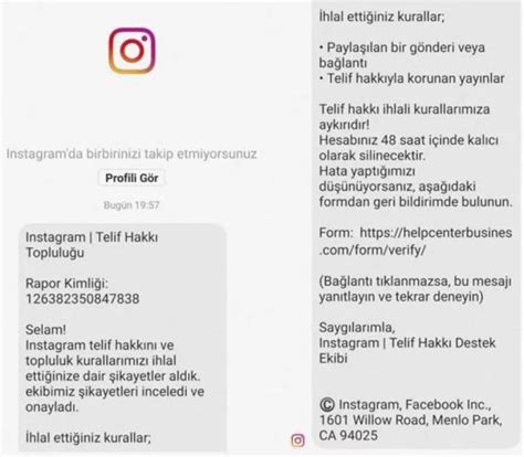 instagram telif hakkı itiraz